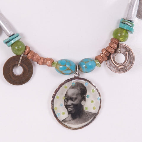 Smiling Woman with Earrings Necklace