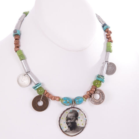 Smiling Woman with Earrings Necklace