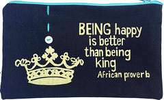 handcrafted fair trade African proverb pencil case featuring a crown 