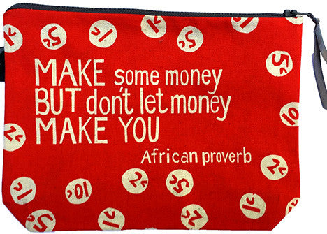 handcrafted fair trade African proverb pouch purse with coin print