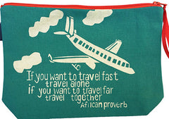 handcrafted fair trade African proverb pouch purse featuring an airplane flying in the clouds
