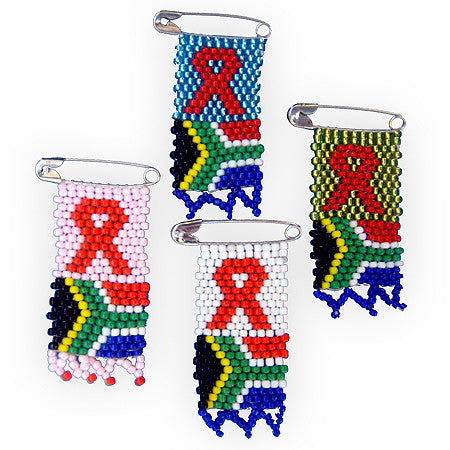 Beaded pin - AIDS & South Africa Flag
