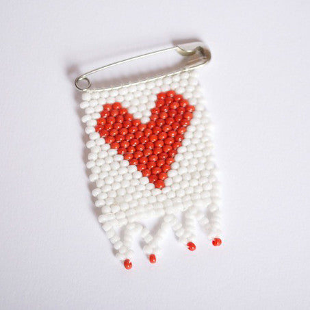 Beaded Heart Flag Pin