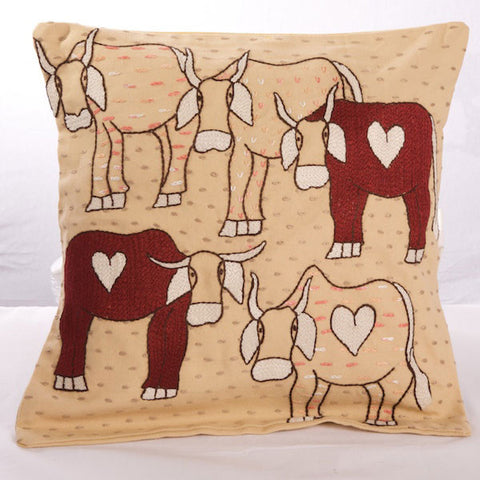 Embroidered Cow Cushion Cover