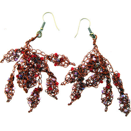 Wire and Bead Leaf Earrings