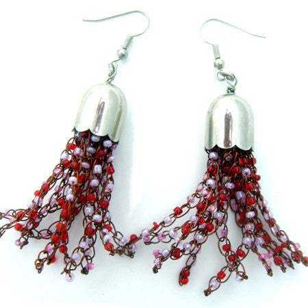 Wire and Bead Tassle Earrings